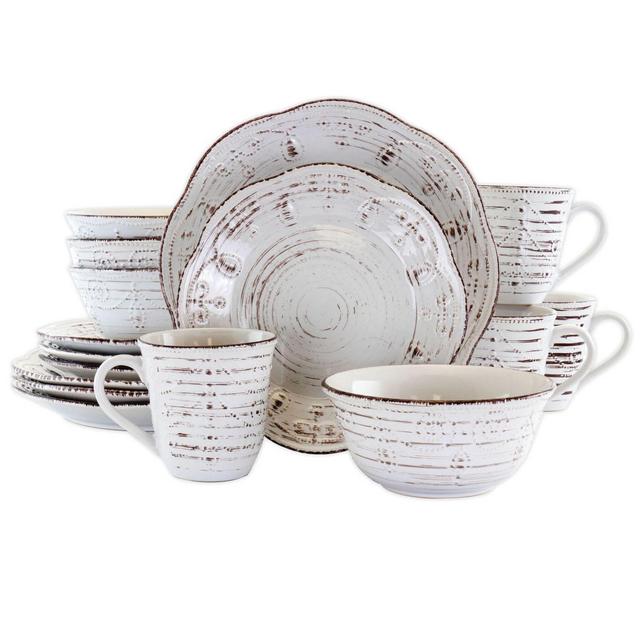 Elama Nature Scalloped 16-Piece Dinnerware Set in Rustic Birch