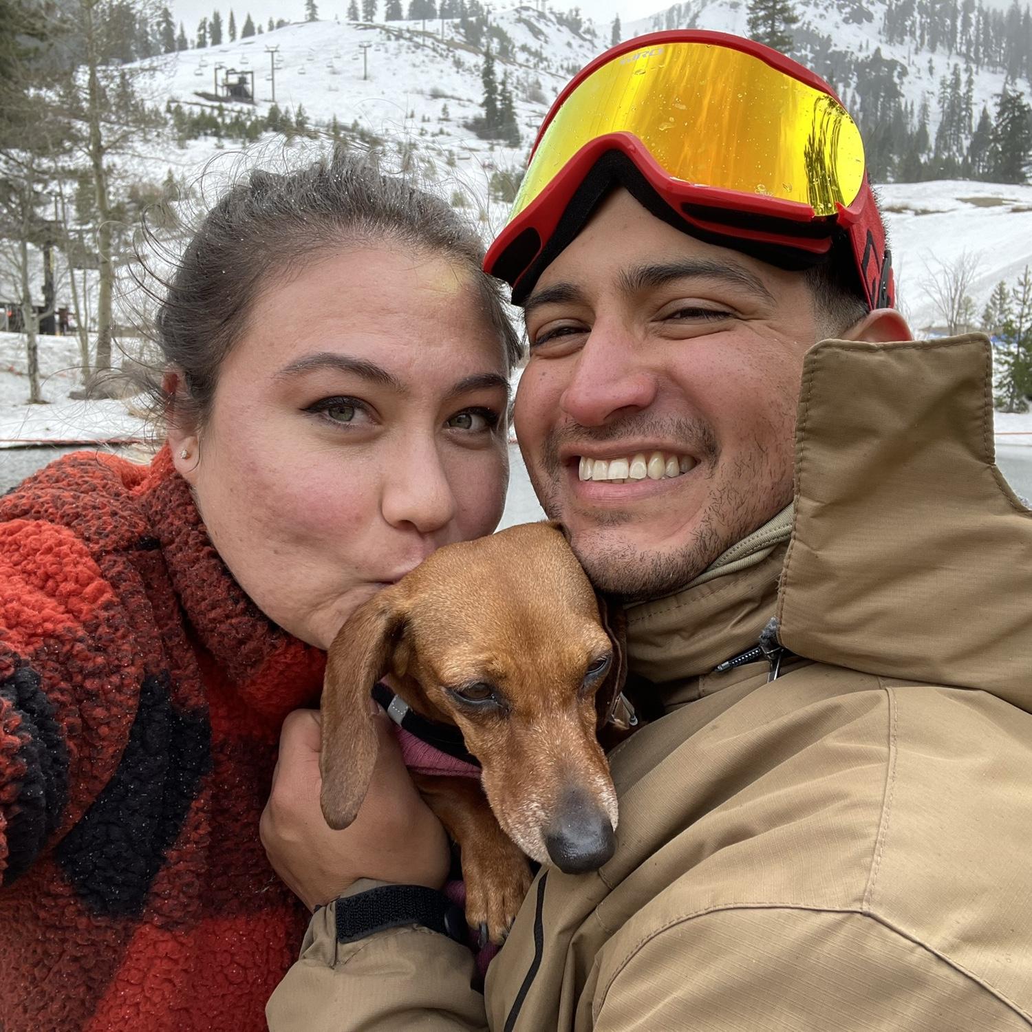 First time snowboarding in Lake Tahoe, CA with our little Esmee before COVID (January 2020)