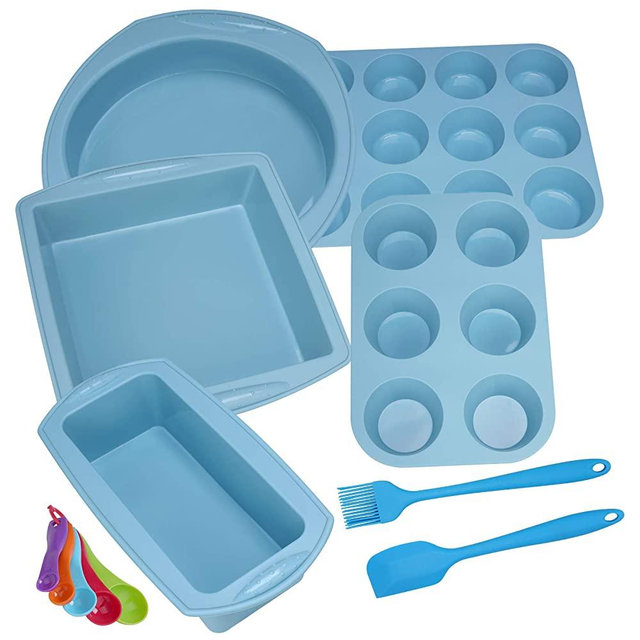 Silicone Nonstick Baking Pans Mold Tray Supplies Tools Bakeware Set, BPA Free Food Grade for Muffin Pizza Tiramisu Loaf Bread Cake Pan Cookie Sheets Cookware Set for Oven
