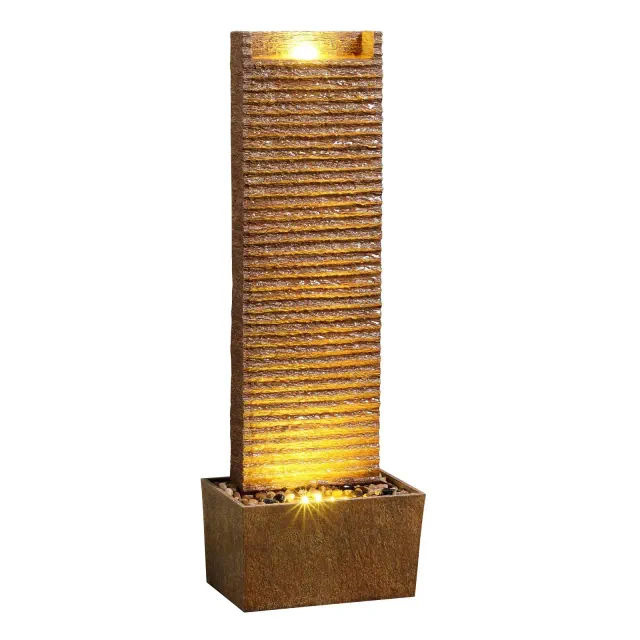 Teamson Home 38" Metal Fiberglass and Polyresin Cascading Ridged Water Fountain Brown