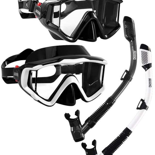 Aegend Snorkeling Gear for Adults Youth Kids, Snorkel Mask with Top Dry Valve - Panoramic View Anti-Leak and Anti-Fog with Mesh Bag for Snorkeling, Scuba Diving, Freediving & Swimming