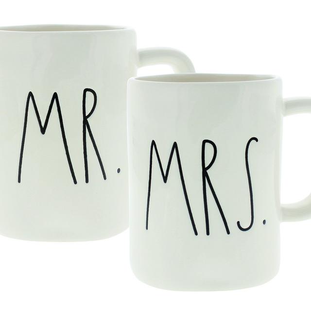 Rae Dunn Artisan Collection Mr. & Mrs. Set of (2) Mugs By Magenta, White