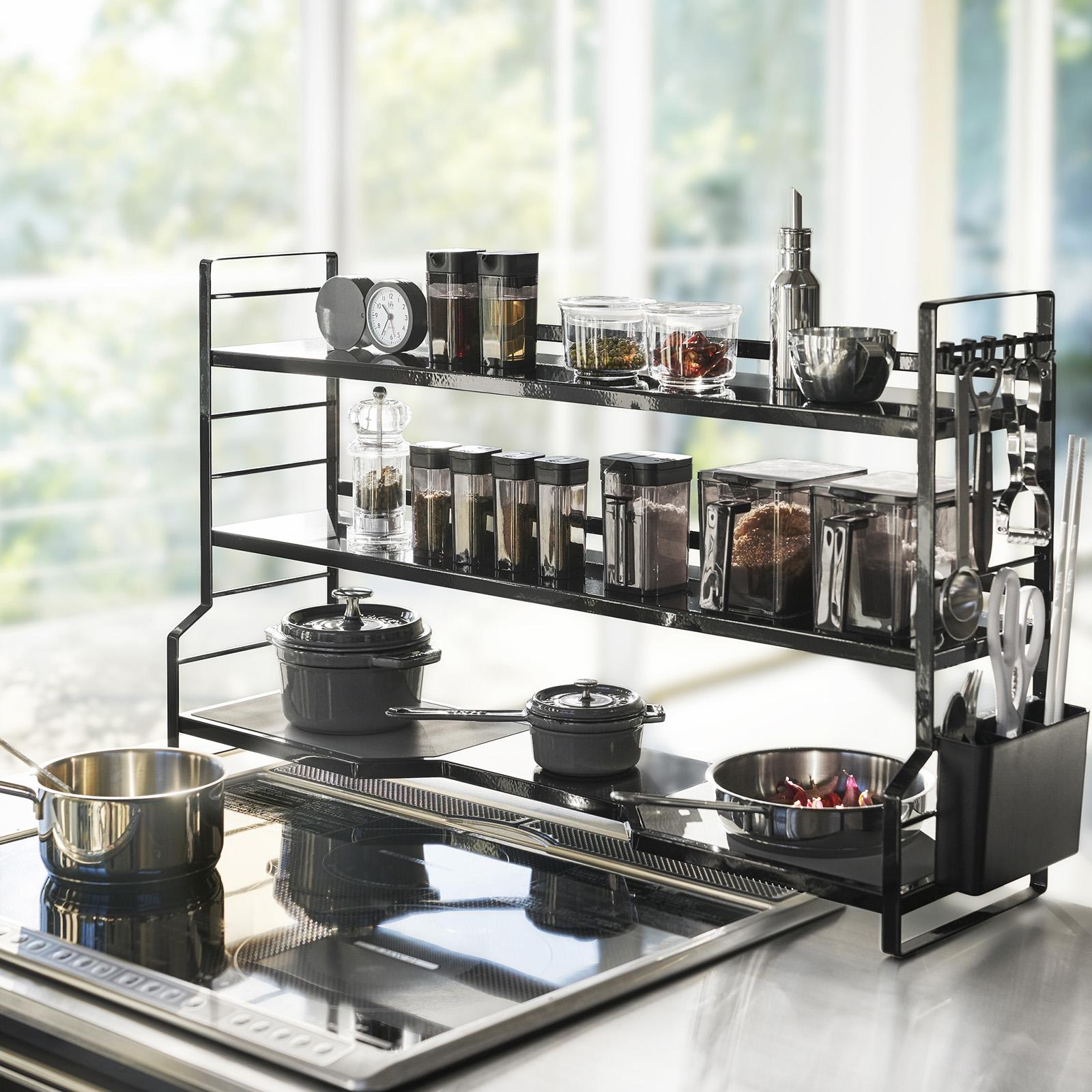 Tower Yamazaki Home Adjustable Lid & Pan Organizer, Kitchen Drawer Storage  Shelf Rack, Steel