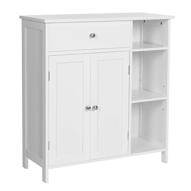 VASAGLE Bathroom Cabinet Floor Cabinet, Freestanding Storage Cabinet with Drawer, 3 Open Compartments, Adjustable Shelves, 11.8 x 29.5 x 31.5 Inches, Matte White UBBC142W01
