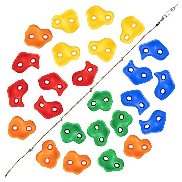 SEKKVY 25 Rock Climbing Holds with 9.8Ft Knotted Climbing Rope, Kids Climbing Holds for Indoor Outdoor Play Set, Rock Wall Climbing Kit with Mounting Hardware