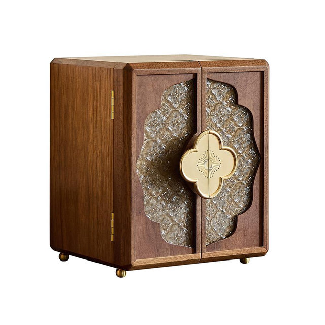 Wenseny Double Door Jewelry Box - Black Walnut Wood, Velvet Lining, Gold Handle, Magnetic Closure, Handmade Storage for Rings & Necklaces | 5-Layer, 9.06 inches