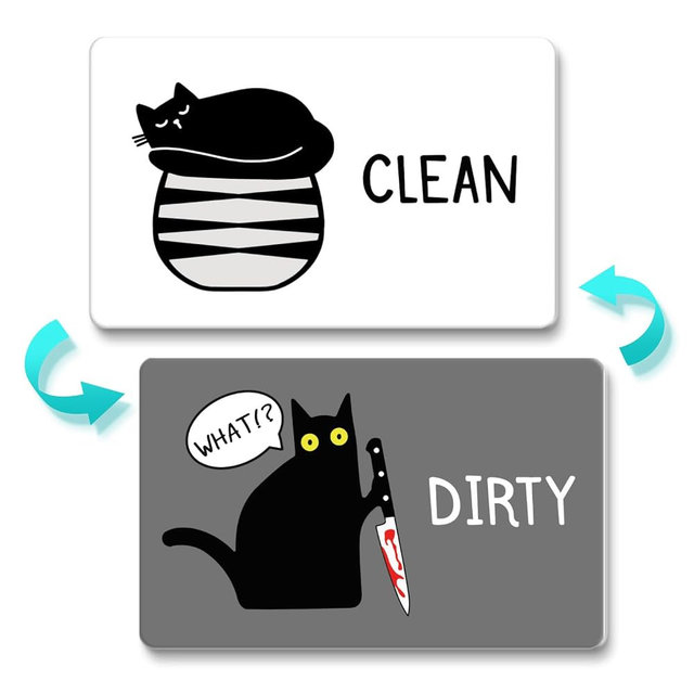 Funny Dishwasher Magnet Clean Dirty Sign Universal Double Sided Refrigerator Magnet Cute Black Cat Cartoon Magnets Flip with Magnetic Plate Indicator Sign for Kitchen Home Decor C