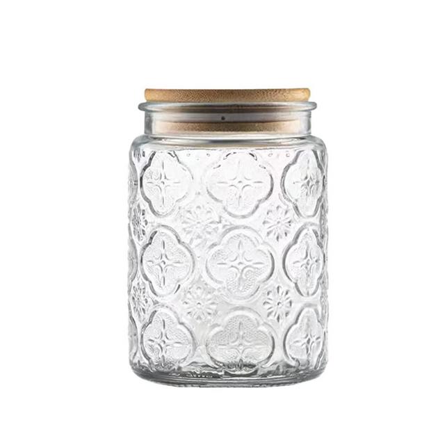 ANSQU Vintage Glass Jar Canister Airtight Storage Jar Container with Bamboo Wooden Lid for Kitchen Counter, Pantry, Coffee, Tea, Sugar, 23.7 FL oz