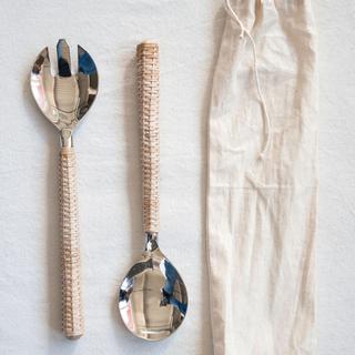 Stainless Steel Salad Servers with Bamboo Handles