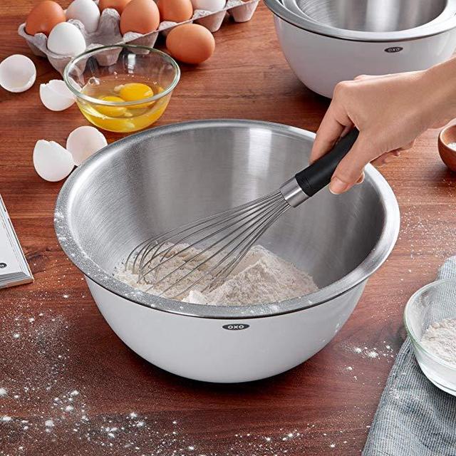 OXO Good Grips 3-Piece Stainless-Steel Mixing Bowl Set, White