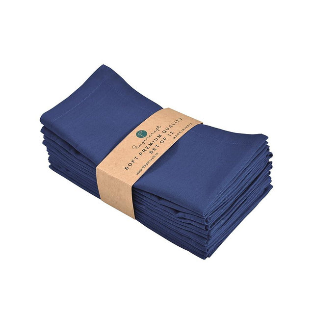 FINGERCRAFT Dinner Cloth Napkins, Cotton Linen Blend Mitered Corner Napkins Cloth 12 Pack Natural Premium Quality for Every Day Use, Parties, Easter, Weddings, 18x18 inch Bellwether Blue