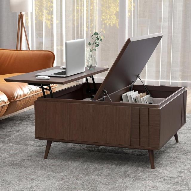 JOINICE,Lift Top Coffee Table with Storage,Mid Century Modern Square Coffee Table,Wood Legs,Multi-Functional Table for Living Room,Convenient for Eating,Gaming,or Working