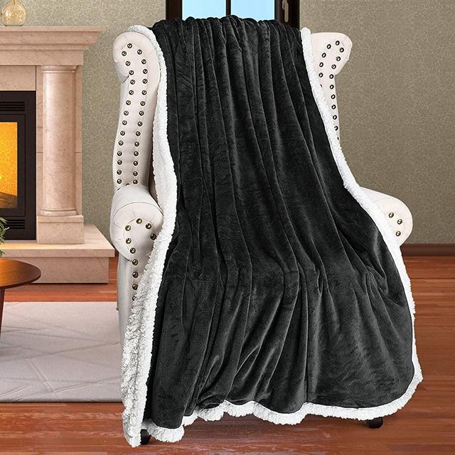 Catalonia Black Sherpa Fleece Throw Blanket, Super Soft Mink Plush Couch Blanket, TV Bed Fuzzy Blanket, Fluffy Comfy Warm Heavy Throws, Comfort Caring Gift, 50x60 inch