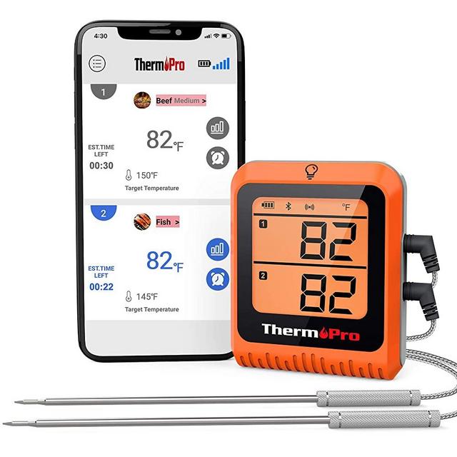 ThermoPro 500ft Long Range Bluetooth Meat Thermometer for Grilling and Smoking with Dual Probe Smart Wireless BBQ Smoker Grill Thermometer, Rechargeable