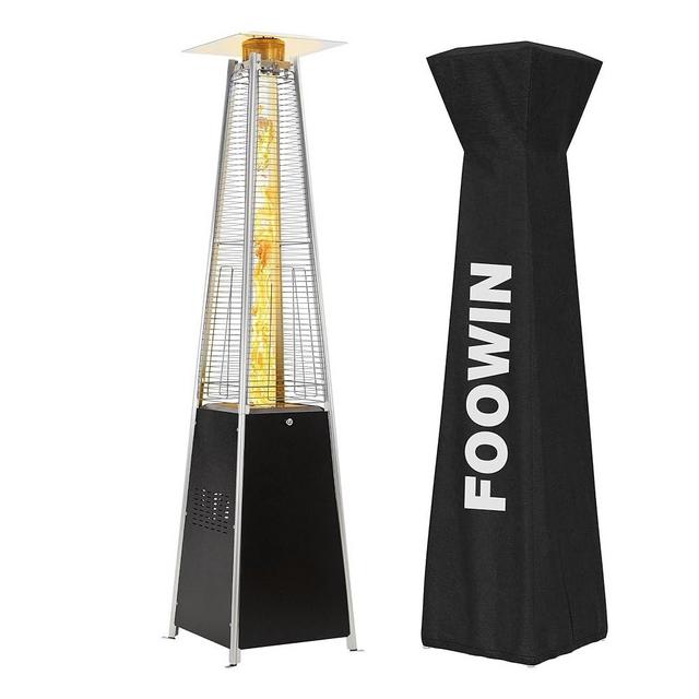 FOOWIN Pyramid Patio Propane Heater，48,000 BTU Outdor Patio Flame Heater， With Wheels,Waterproof Cover Quartz Glass Tube Propane Heater for Patio, Party, Backyard, Garden, Decoration
