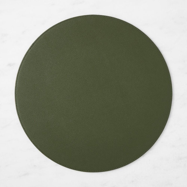 Faux Shagreen Round Placemat, Olive