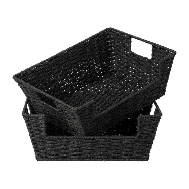 StorageWorks Wicker Storage Basket, Pantry Organizers and Storage, Stackable Storage Baskets for Shelves, Paper Rope Baskets for Organizing, Black