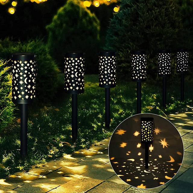 neemor 6 Pack Solar Pathway Lights Outdoor Garden Patio Pathway Landscape Lights Yard Driveway Lawn Walkway Decoration Star Moon Solar Lantern Waterproof Outside Path Hanging Sidewalk Courtyard Black