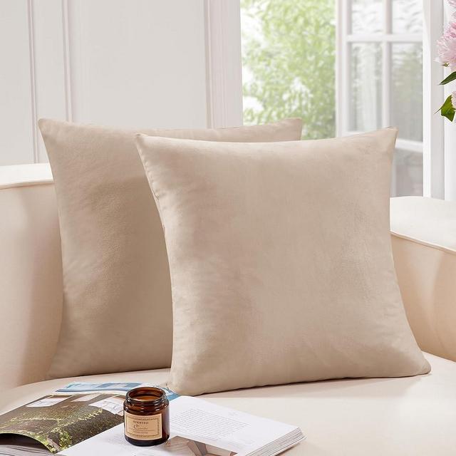 Deconovo Decorative Velvet Throw Pillow Covers for Sofa 24x24 in, Set of 2, Khaki