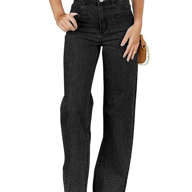 Sidefeel Women's Jeans High Waisted Straight Leg Stretchy Jeans Trendy Loose Wide Leg Zimbaplatinum Denim Pants with Pockets