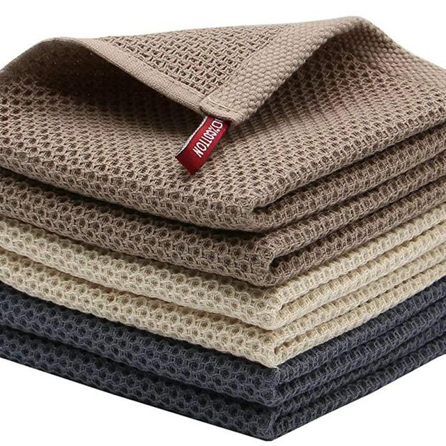 Mia'sDream Natural Cotton Tidy Dish Cloths Rags Waffle Weave Kitchen Towels, Soft and Absorbent Hand Towel Washcloths, 12inchx12inch 6 Pack (Multi Color)