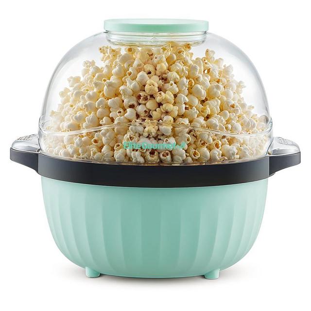 Elite Gourmet EPM145M 18-cup Hot Oil Stirring Popcorn Popper w/Measuring Cap & Reversible Serving Bowl & Butter Melting Tray, Great for Parties, Movie Night, Anytime Snack, Safety ETL Approved, Mint