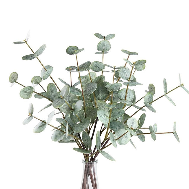 Coferset 6PCS Artificial Eucalyptus Stems, 17.7" Real Touch Eucalyptus Plants, Dual-Sided Faux Leaves Greenery Decor for Vase, Table Centerpiece, Home, Bathroom, Wedding Décor (Sage Green)