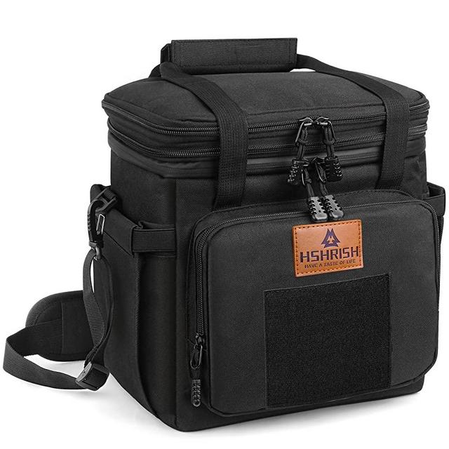 Tactical Lunch Box, Large Expandable Insulated Lunch Bag, Durable Waterproof Leakproof Cooler Bag for Adults/Men/Women/Work Outdoor Picnic Trips, 20 Cans/15 L, Black, HSHRISH