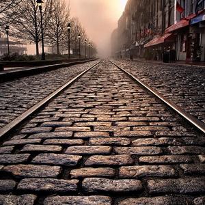 Savannah Georgia River Street Historic Brick Foggy Misty Railroad Cityscape Photography Large Wall Decor Fine Art Landscape Travel Orange