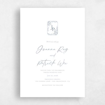 Periwinkle Gray, Grey Wedding Invitation - Birchwood Classic