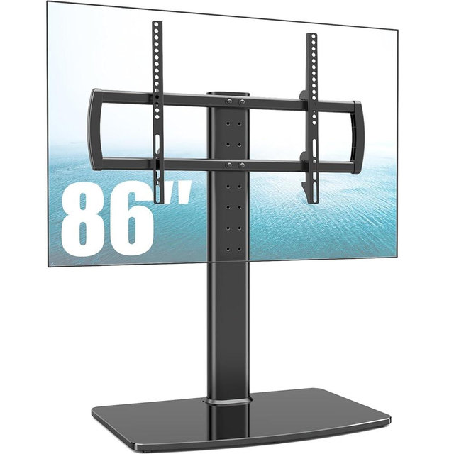 Universal TV Stand/Base Tabletop TV Stand with Wall Mount for 40 to 86 inch 5 Level Height Adjustable, Heavy Duty Tempered Glass Base, Holds up to 132lbs Screens, HT03B-003
