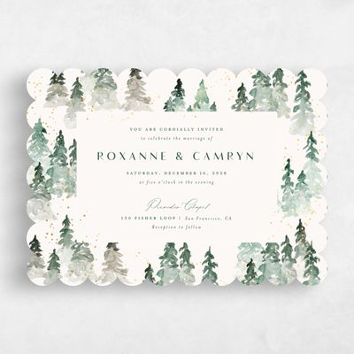 Green Scalloped Wedding Invitation - Spruce Landscape Foil