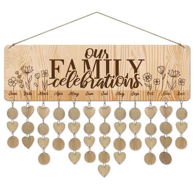 arricraft 1 Set Wooden Family Birthday Reminder Calendar Board, Our FAMILY Celebrations Board With Tags DIY Birthday Tracker Hanging Plaque 12x40cm/4.7x15.5inch for Home Decoration Friends