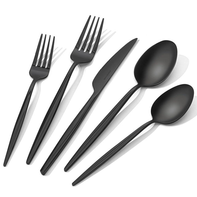 KINGSTONE Silverware Set, 40-Piece Flatware Set Cutlery Set Premium 18/10 Stainless Steel, Tableware Include Forks Knives Spoons for Home Kitchen Restaurant Wedding, Dishwasher Safe,Black