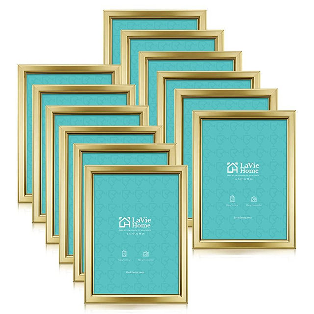 LaVie Home 5x7 Picture Frames (12 Pack, Gold) Simple Designed Photo Frame with High Definition Glass for Wall Mount & Table Top Display, Set of 12 Classic Collection