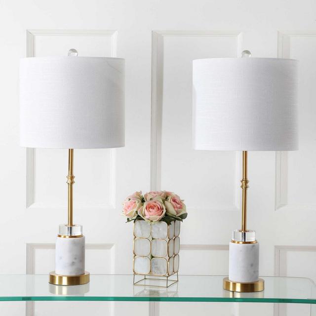 JONATHAN Y Harper 27" Marble LED Table Lamp in Brass (Set of 2)