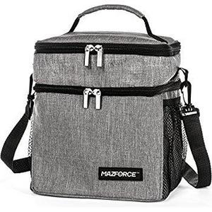 MAZFORCE Lunch Box Insulated Lunch Bag for Men Adults Women - Divided Dual Compartment - Thermal Lunchbox Cooler for Teens Boys Kids - Double Decker Tote Kit for Meal Prep Work School