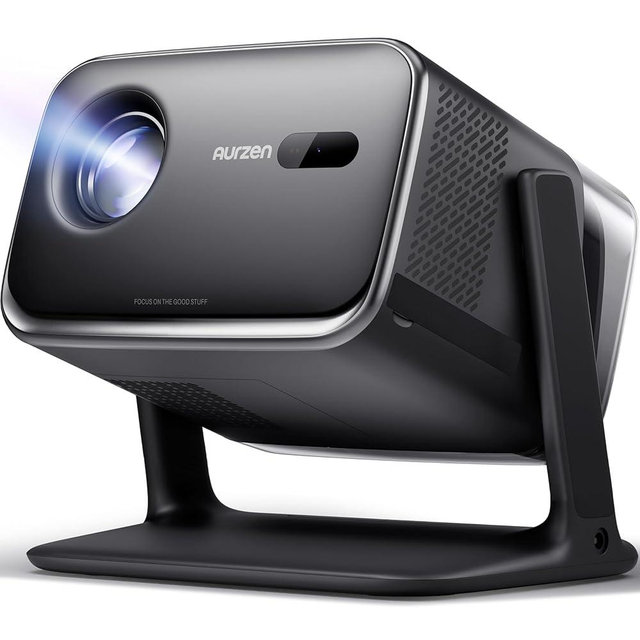 Aurzen BOOM mini Google TV 4K Supported Smart Projector with WiFi and Bluetooth, Outdoor & Home Movie Projector with 20W Speakers DoIby Audio, Real-Time Focus & Keystone, 500 ANSI Lumens, Black
