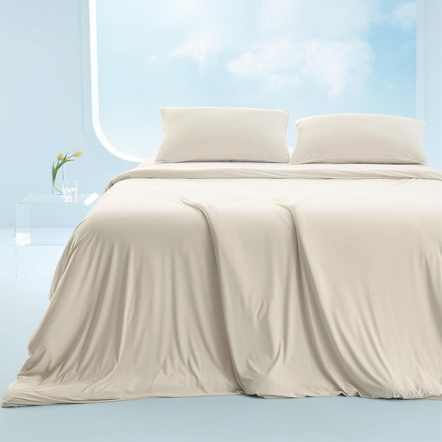 Bedsure Cooling Duvet Cover King Size - GentleSoft™ Cooling Bedding Set for Hot Sleepers, Ice-Cool Fabric Technology for Night Sweats, Soft & Breathable Lightweight Comforter Cover Set, 104x90, Beige