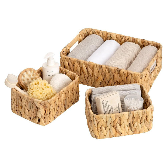 GRANNY SAYS Wicker Storage Baskets for Organizing, Wicker Baskets for Shelves, Closet Water Hyacinth Woven Baskets for Storage, Pantry, Living Room, Set of 3, Multi-size