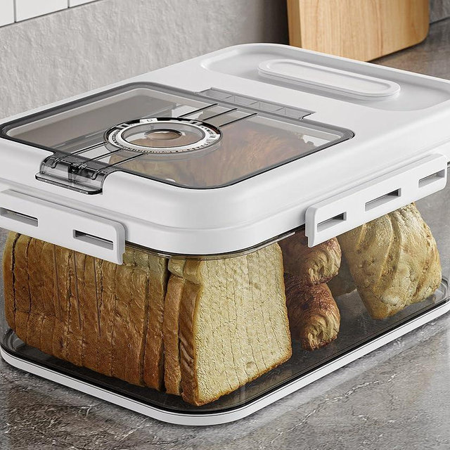 Olimingse Bread Box For Kitchen Countertop, Airtight Bread Storage Container, Time Recording Bread Keeper with Lid,Bread Storage For Homemade Breads, Toast, And Cookies, White Bread Holder.