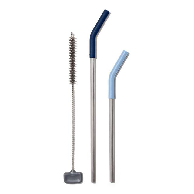 OXO 3pc Reusable Stainless Steel Straws with Brush Light Blue/Navy
