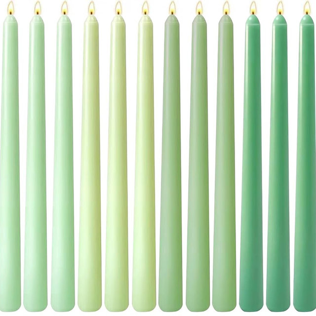 12-Pack Gradient Green Taper Candles, 10 Inch Unscented Dripless Candlesticks, Long-Lastin8g Burn Time of 7-8 Hours, Perfect for Home Décor Spring St. Patrick's Day and Events