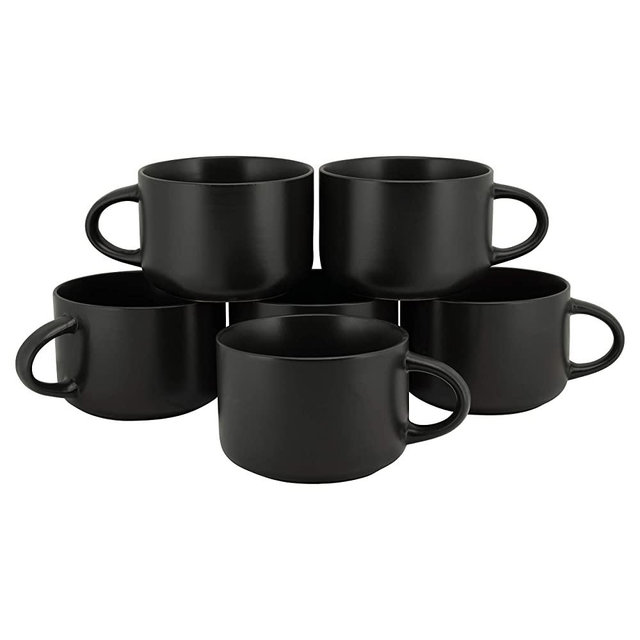10 Strawberry Street WM-28-BLK-6 Wazee Matte Oversized Mugs, BLACK