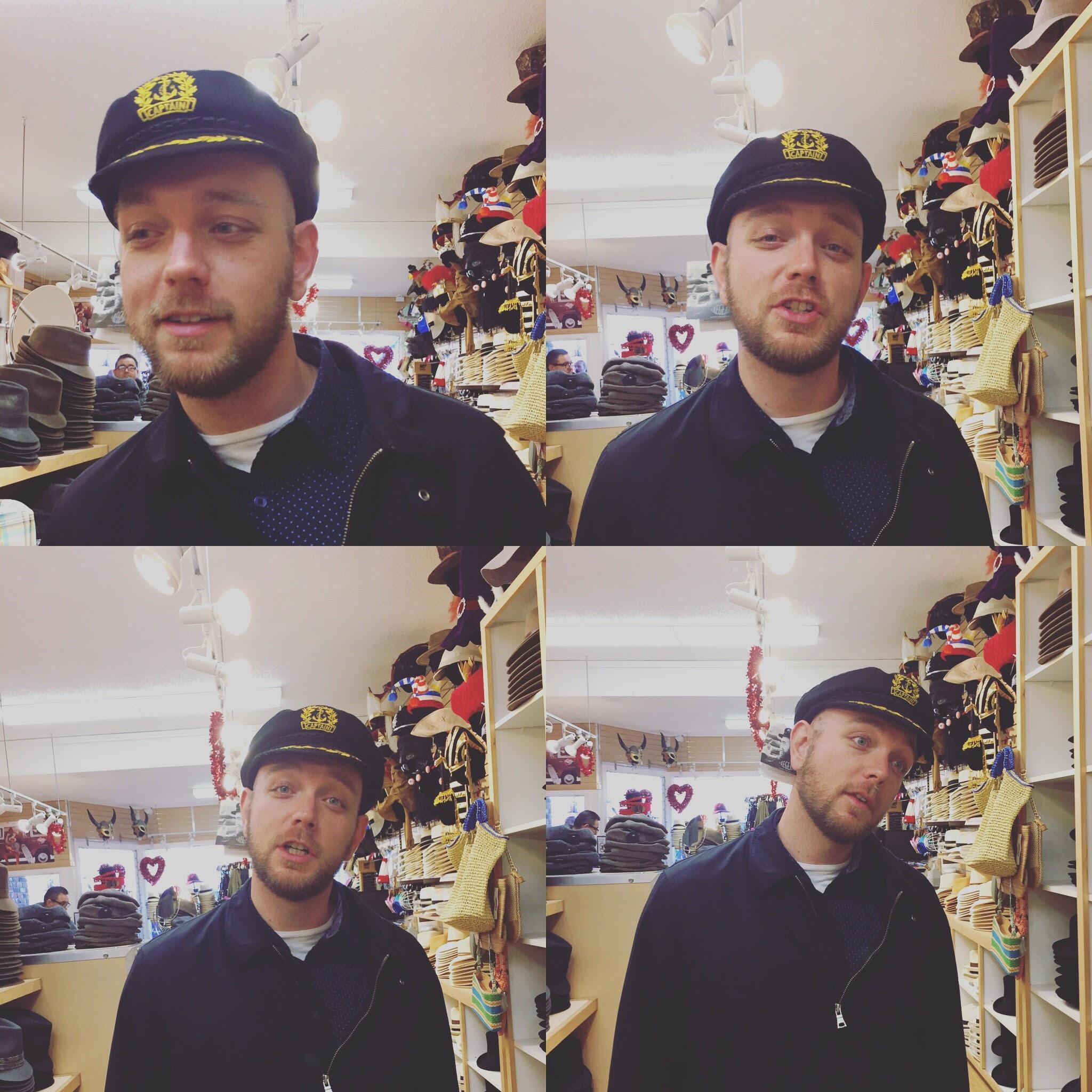Exploring a hat shop in Solvang!
