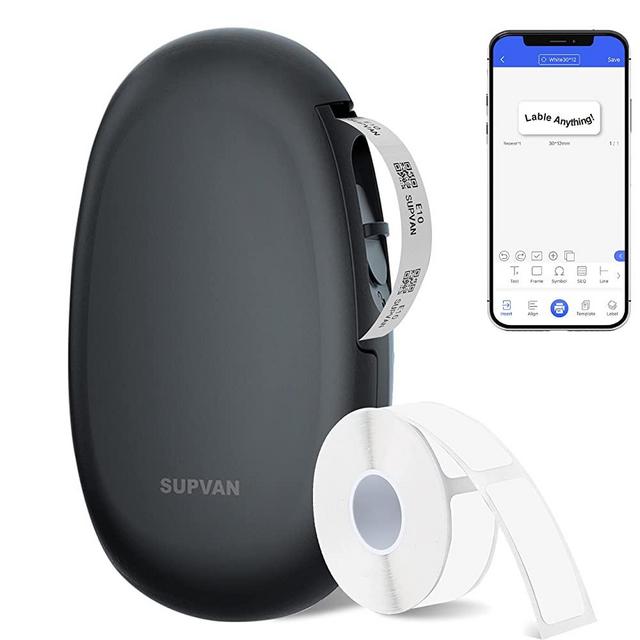 Label Makers Machine with Tape SUPVAN E10 Mini Label Printer Wireless Connection Labeler Multiple Templates Available Labelmaker for Office Organization Home Kitchen Storage Black