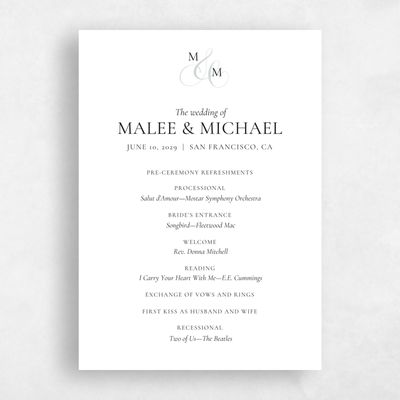 White Simple Wedding Program - Aven