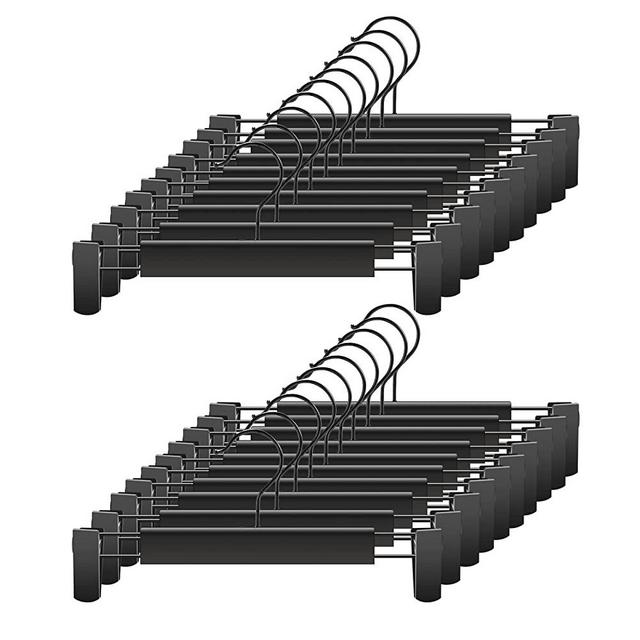 GUANJUNE Clothes Pants Hangers, Space-Saving Skirt Holders with 360 ° Swivel Hooks, Adjustable Clips, Trouser Hangers, Clothes Coat Garment Jeans Hangers (20 Pack, Black)