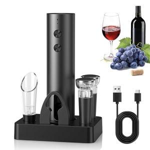 CIRCLE JOY Rechargeable Electric Wine Opener, 6-In-1 Cordless Electric Wine Bottle Opener with Pourer, Foil Cutter, 2 Vacuum Preservation Stoppers and Storage Base, Gifts for Wine Lovers