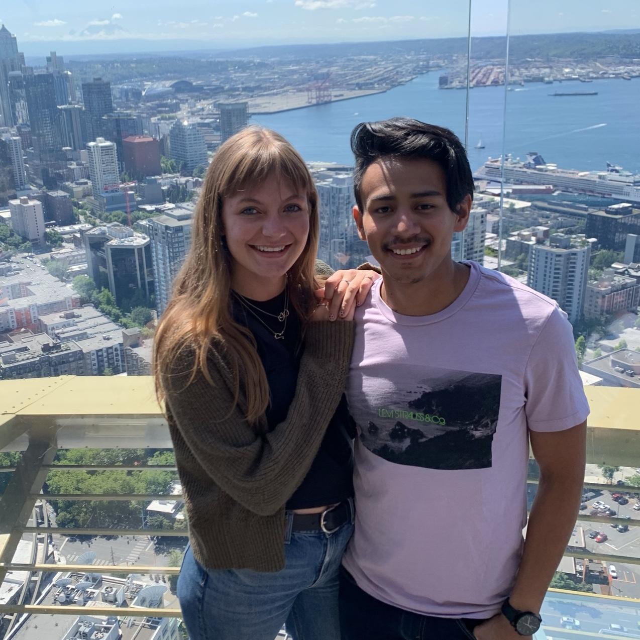 At the top of the Space Needle during our PNW road trip, July 2021